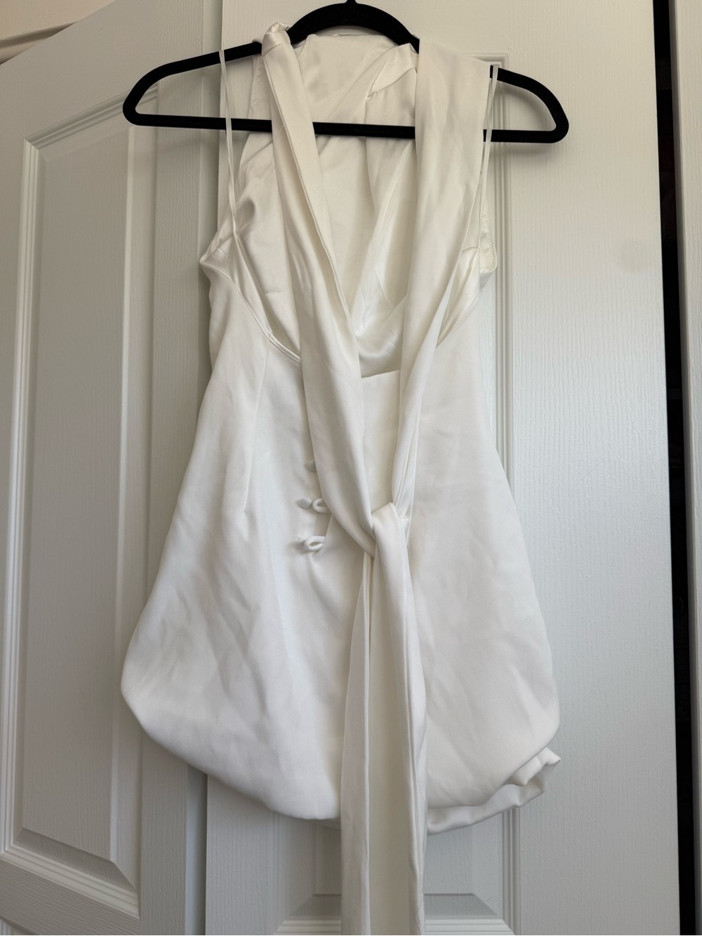 PrettyLittleThing White Backless Halter Mini Dress with Long Neck Tie - Picture 7 of 7